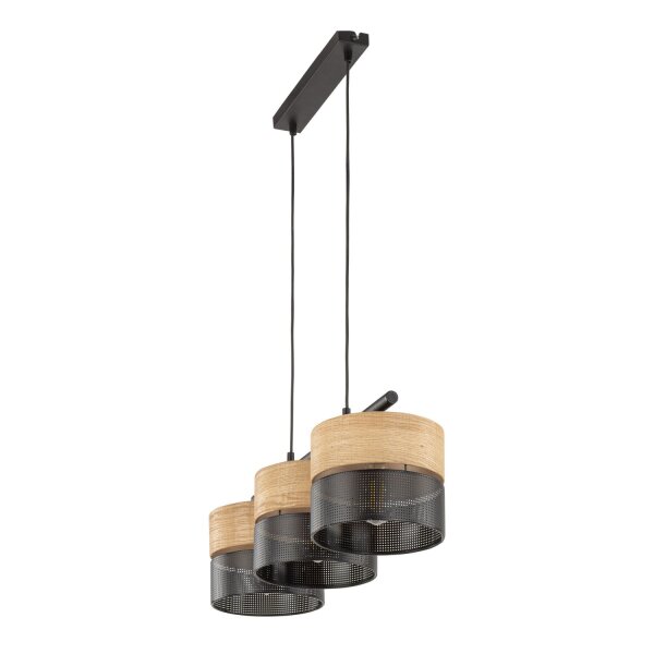 Lampe à suspendre Moderne allongée 3 flammes Noir Naturel E27