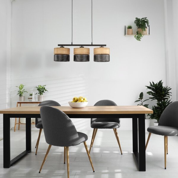 Lampe à suspendre Moderne allongée 3 flammes Noir Naturel E27