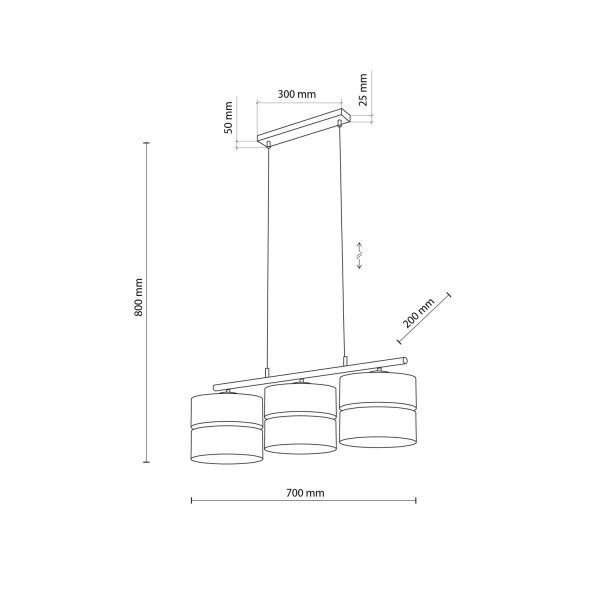 Lampe à suspendre Moderne allongée 3 flammes Noir Naturel E27
