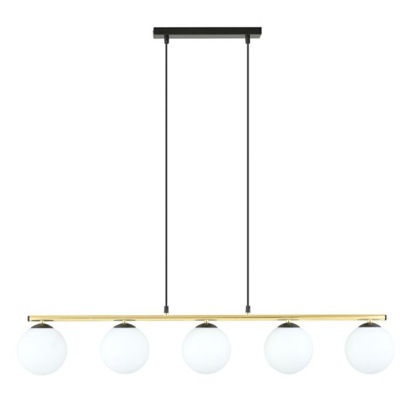 Suspension noir blanc or E14 verre métal 105 cm de long