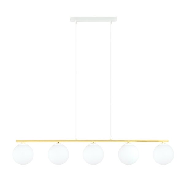 Suspension Blanc Or 5x E14 Abat-jour sphérique Verre Métal