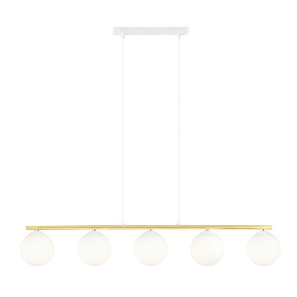 Suspension Blanc Or 5x E14 Abat-jour sphérique Verre Métal