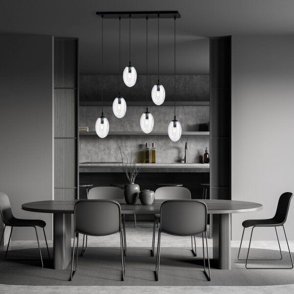 Suspension verre largeur 70 cm noir transparent E14