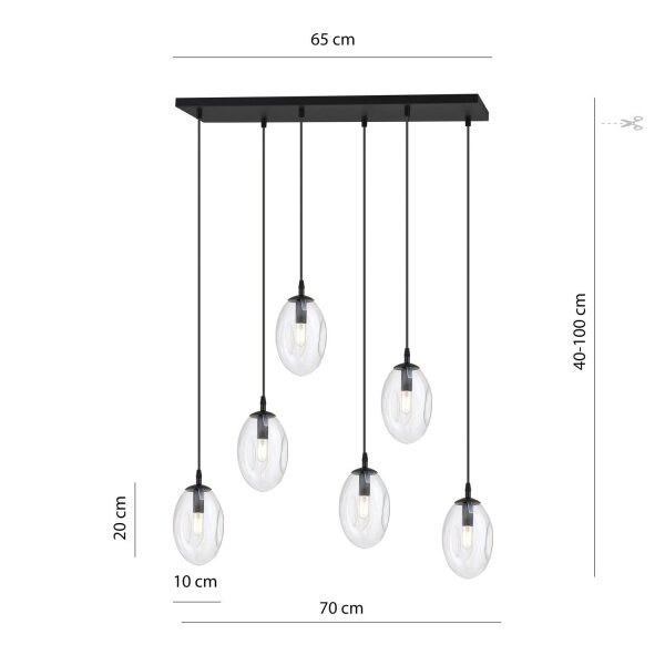 Suspension verre largeur 70 cm noir transparent E14