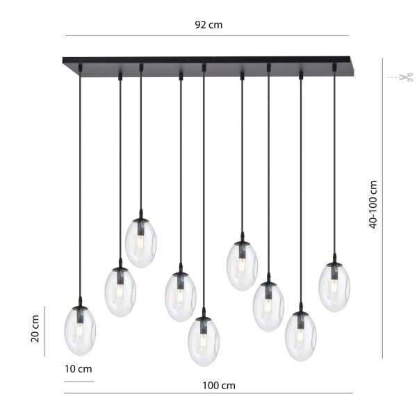 Lampe à suspendre grande 100 cm 9x E14 verre réglable en hauteur