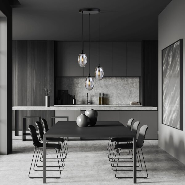 Suspension E14 noir graphite 3 flammes salon
