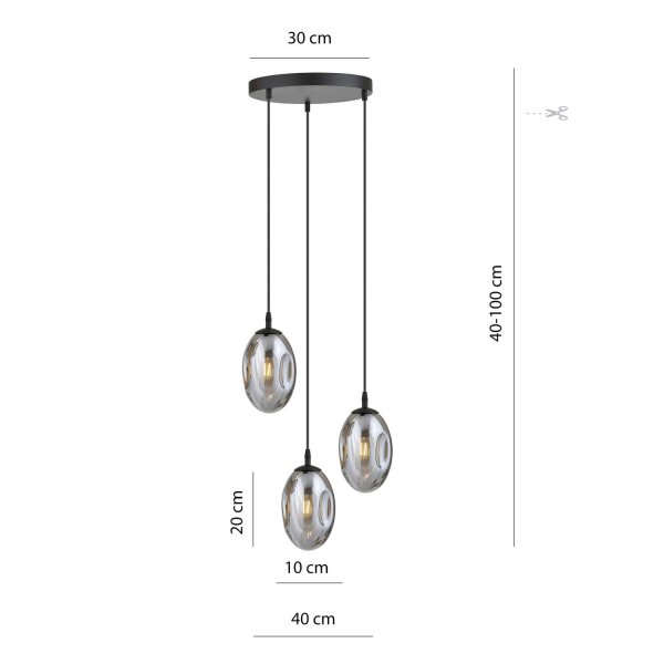 Suspension E14 noir graphite 3 flammes salon