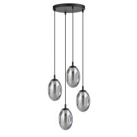 Suspension noir gris 4 flammes E14 verre fumé