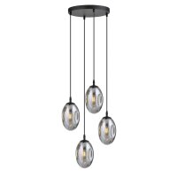 Suspension noir gris 4 flammes E14 verre fumé