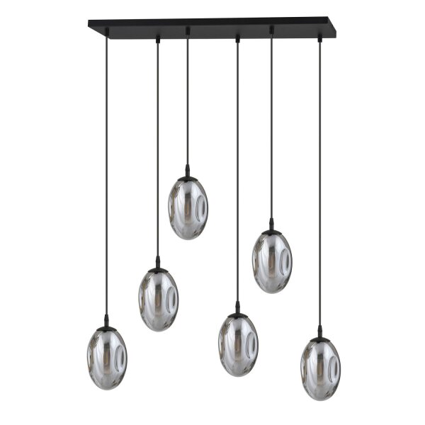 Lampe à suspendre verre 6 flammes E14 réglable noir gris