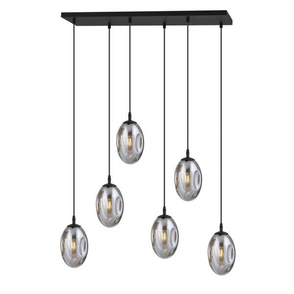 Lampe à suspendre verre 6 flammes E14 réglable noir gris