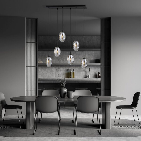 Lampe à suspendre verre 6 flammes E14 réglable noir gris