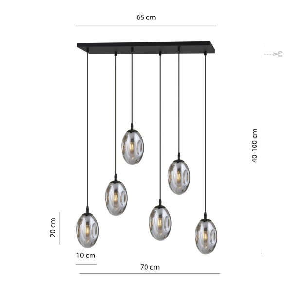 Lampe à suspendre verre 6 flammes E14 réglable noir gris