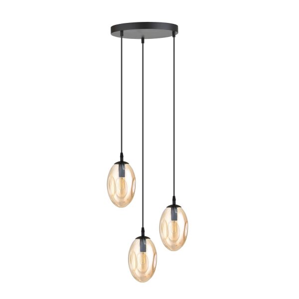 Lampe à suspendre en verre à 3 flammes en ambre noir E14