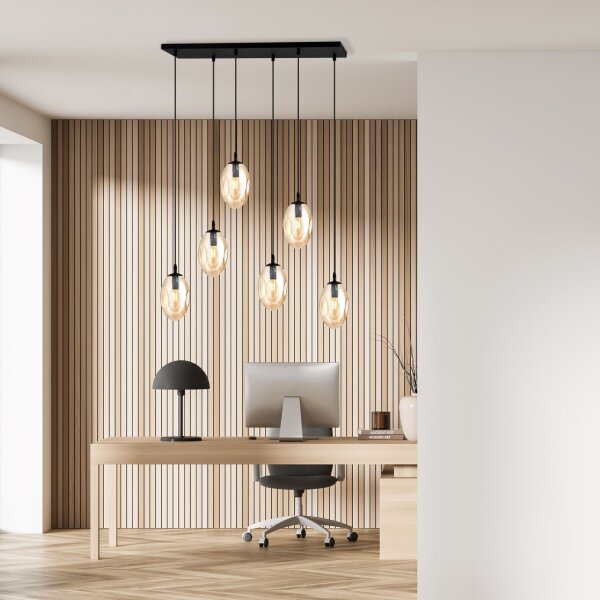 Grande lampe à suspendre verre 6x E14 70 cm allongée CARLU
