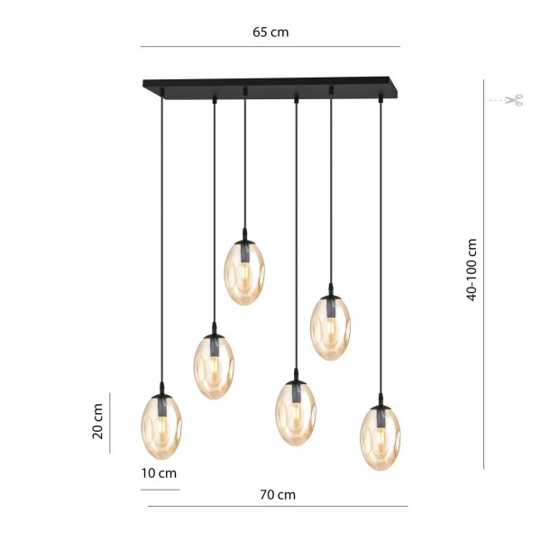 Grande lampe à suspendre verre 6x E14 70 cm allongée CARLU