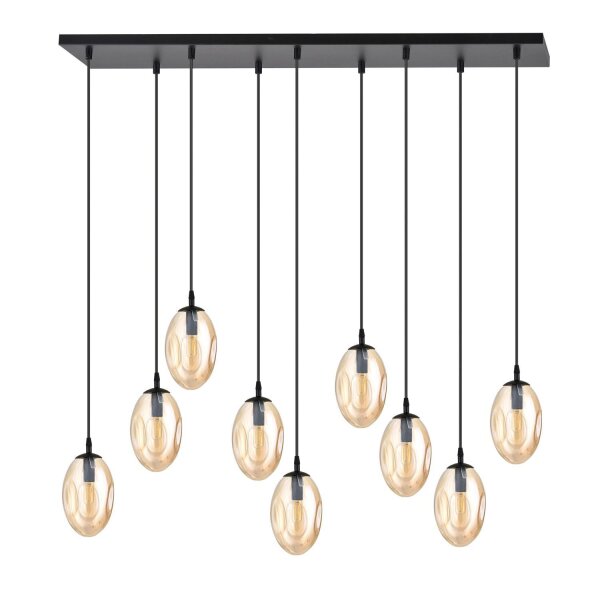 Lampe à suspendre grand verre 9 flammes en ambre noir E14