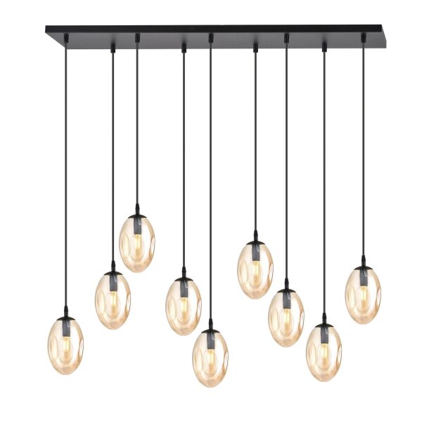 Lampe à suspendre grand verre 9 flammes en ambre noir E14