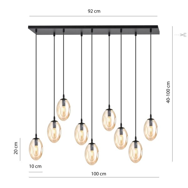 Lampe à suspendre grand verre 9 flammes en ambre noir E14