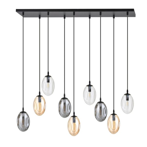Suspension grande verre fumé 100 cm de long 9x E14 CARLU