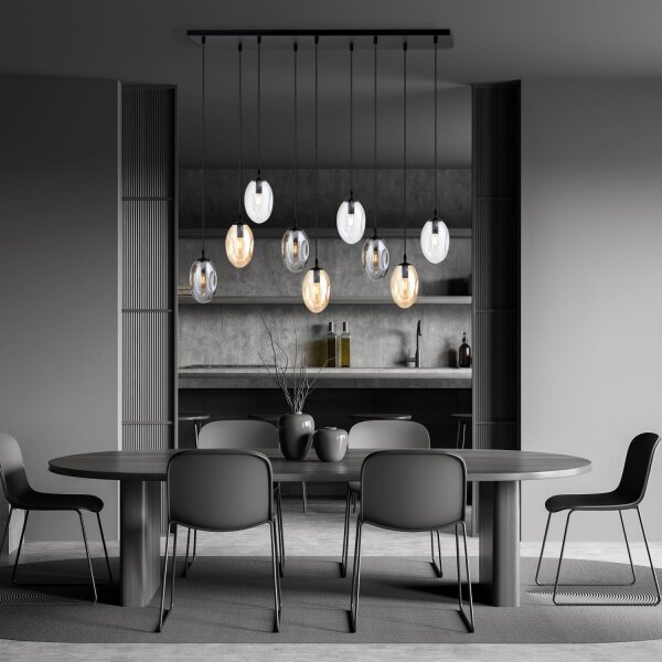 Suspension grande verre fumé 100 cm de long 9x E14 CARLU