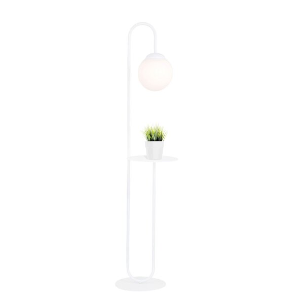 Lampadaire Blanc 150 cm petit verre Abat-jour sphérique Tablette