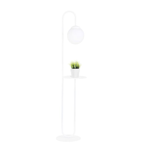 Lampadaire Blanc 150 cm petit verre Abat-jour sphérique Tablette