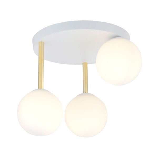 Plafonnier blanc or 3x E14 verre métal anti-éblouissement