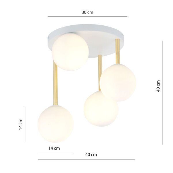 Plafonnier Boule Abat-jour Verre Métal E14 Blanc Or