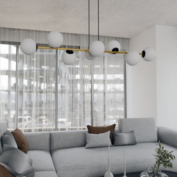 Suspension longue 140 cm E14 en noir blanc or