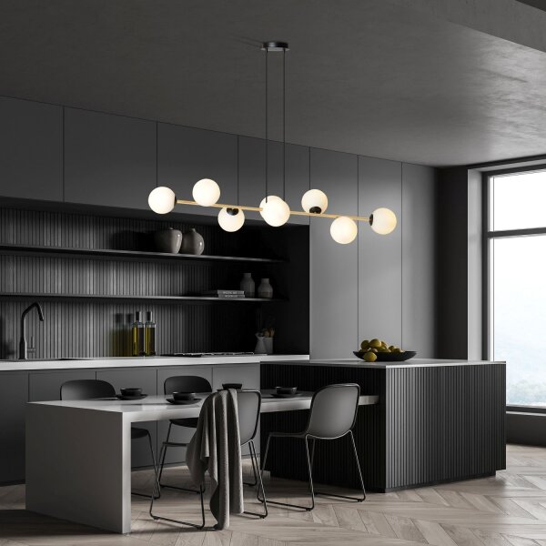 Suspension longue 140 cm E14 en noir blanc or