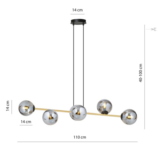 Lampe à suspendre décorative Abat-jour sphérique Verre fumé Métal ALOISIO