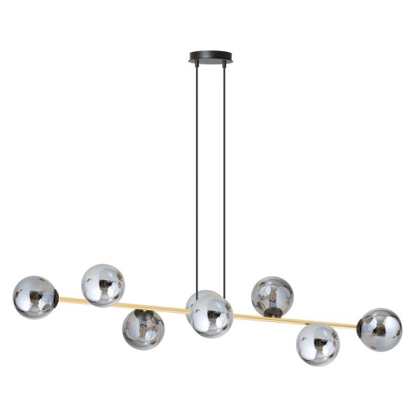 Suspension Noir Graphite Or 140 cm de long Verre fumé