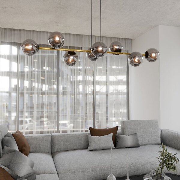 Suspension Noir Graphite Or 140 cm de long Verre fumé