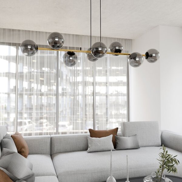 Suspension Noir Graphite Or 140 cm de long Verre fumé
