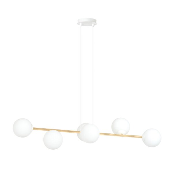 Lampe à suspendre métal verre en blanc or 110 cm de long
