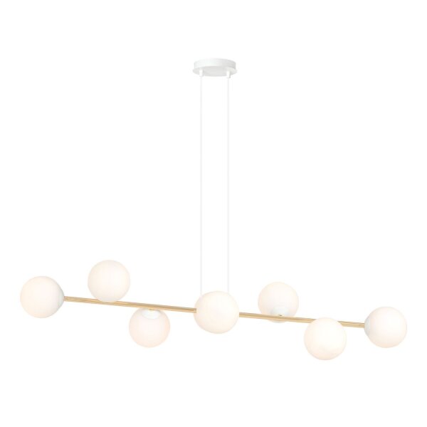 Lampe à suspendre blanc or 8x E14 verre métal 140 cm grande
