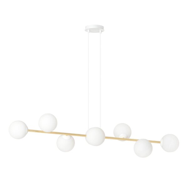 Lampe à suspendre blanc or 8x E14 verre métal 140 cm grande