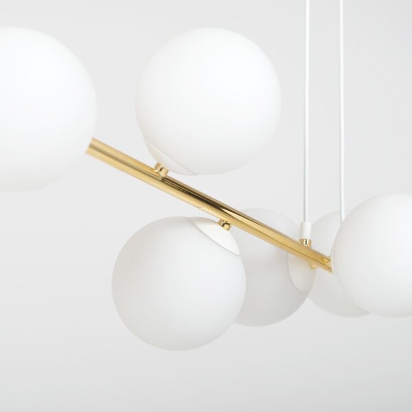 Lampe à suspendre blanc or 8x E14 verre métal 140 cm grande