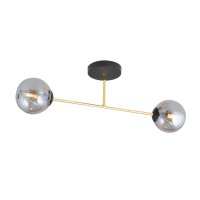 Plafonnier verre fum&eacute; m&eacute;tal 55 cm 2 flammes