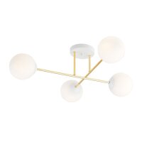 Plafonnier blanc or en verre m&eacute;tal 4 flammes