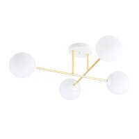 Plafonnier blanc or en verre métal 4 flammes