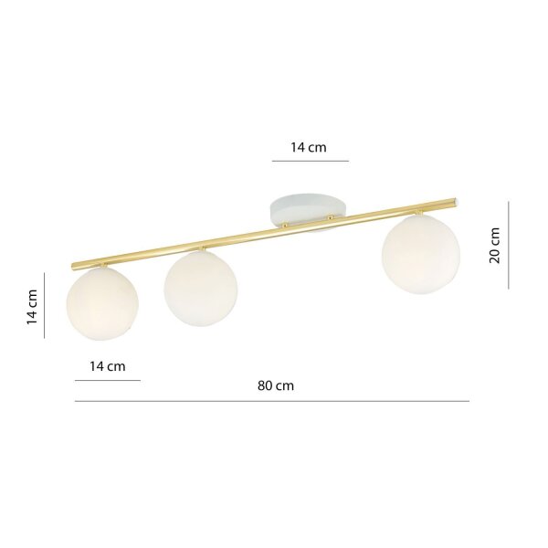 Lampe de plafond blanc or 80 cm verre métal décoratif