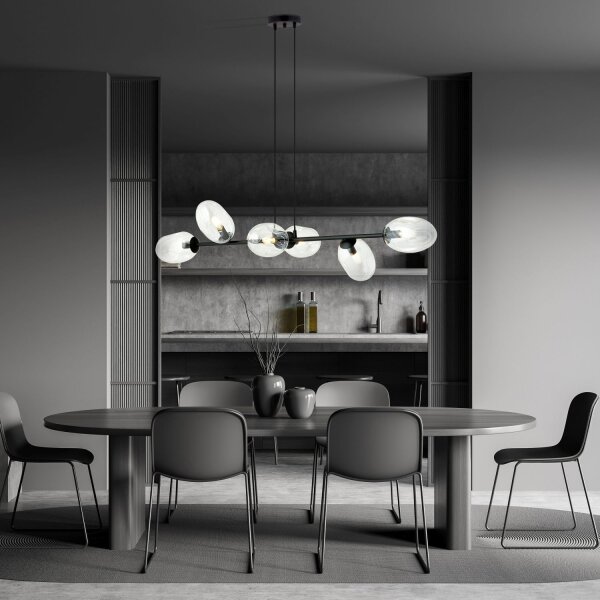 Suspension noir clair 6 flammes 120 cm de long