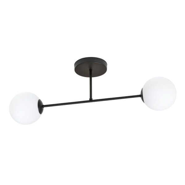 Plafonnier allongé 55 cm 2 flammes verre métal