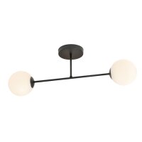 Plafonnier allong&eacute; 55 cm 2 flammes verre m&eacute;tal