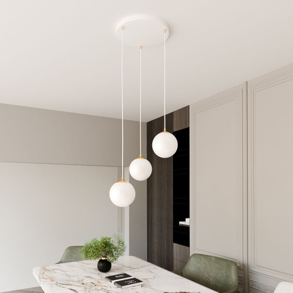 Suspension 3 flammes Ø 40 cm Blanc Or Verre