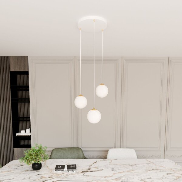 Suspension 3 flammes Ø 40 cm Blanc Or Verre