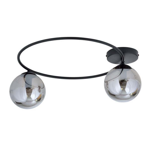 Plafonnier à 2 flammes rond Ø 47 cm verre fumé métal
