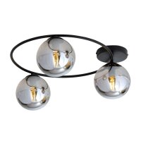 Plafonnier verre fumé métal 3 flammes rond...